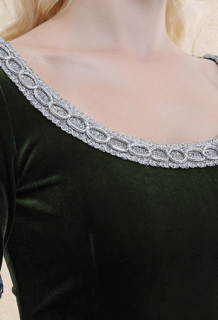 Renaissance Medieval Dress Handmade Vintage Forest Fairy Elf Velvet Back Lace-up Green Evening Dress Cosplay Costume