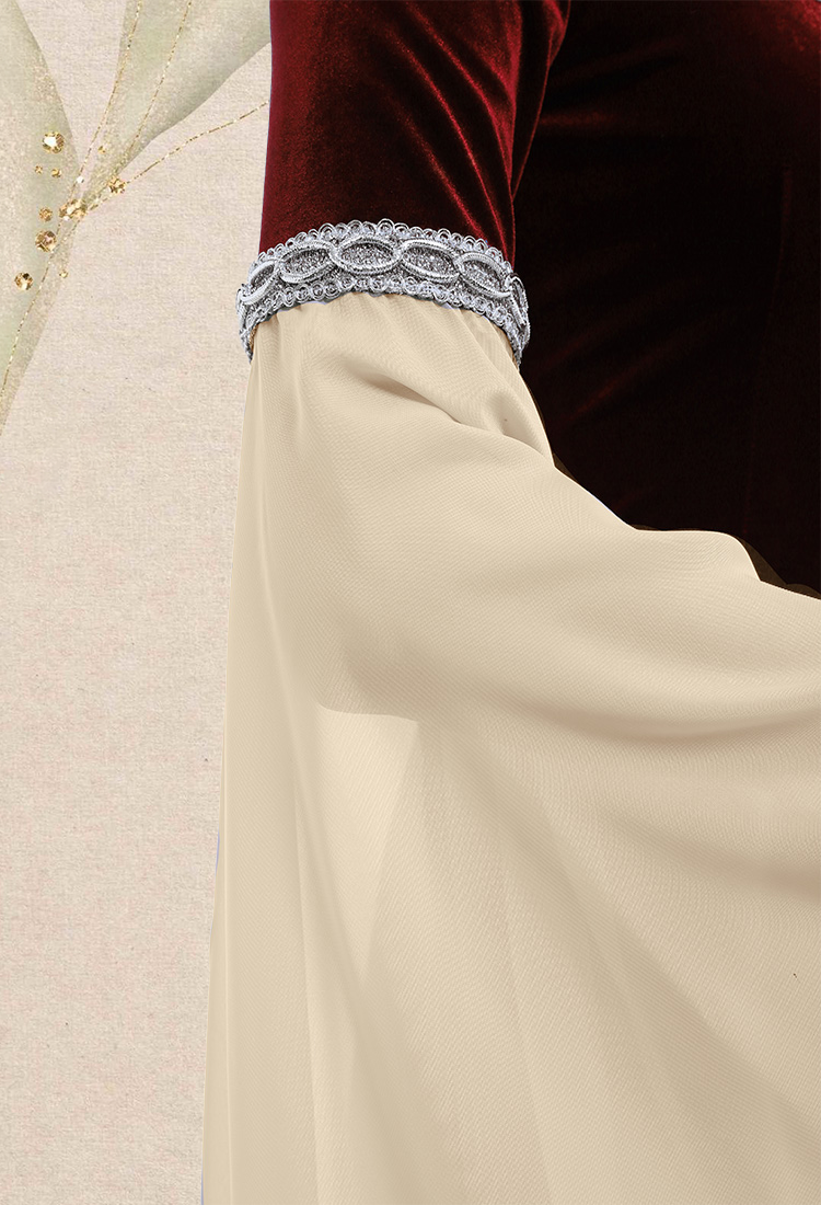 Renaissance Medieval Dress Handmade Vintage Forest Fairy Elf Velvet Back Lace-up Wine Red Evening Dress Cosplay Costume