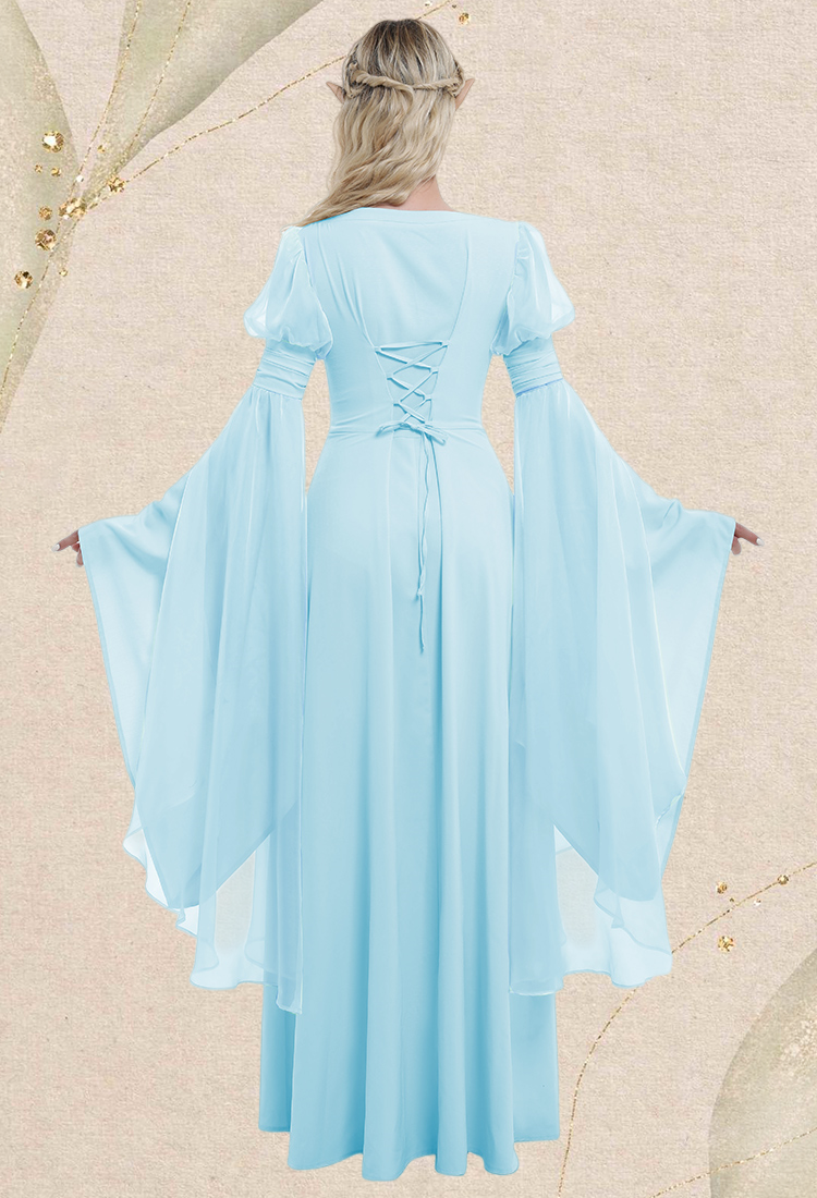 Medieval Renaissance Flower Fairy Elf Dress Light Blue Retro Vintage Long Dress