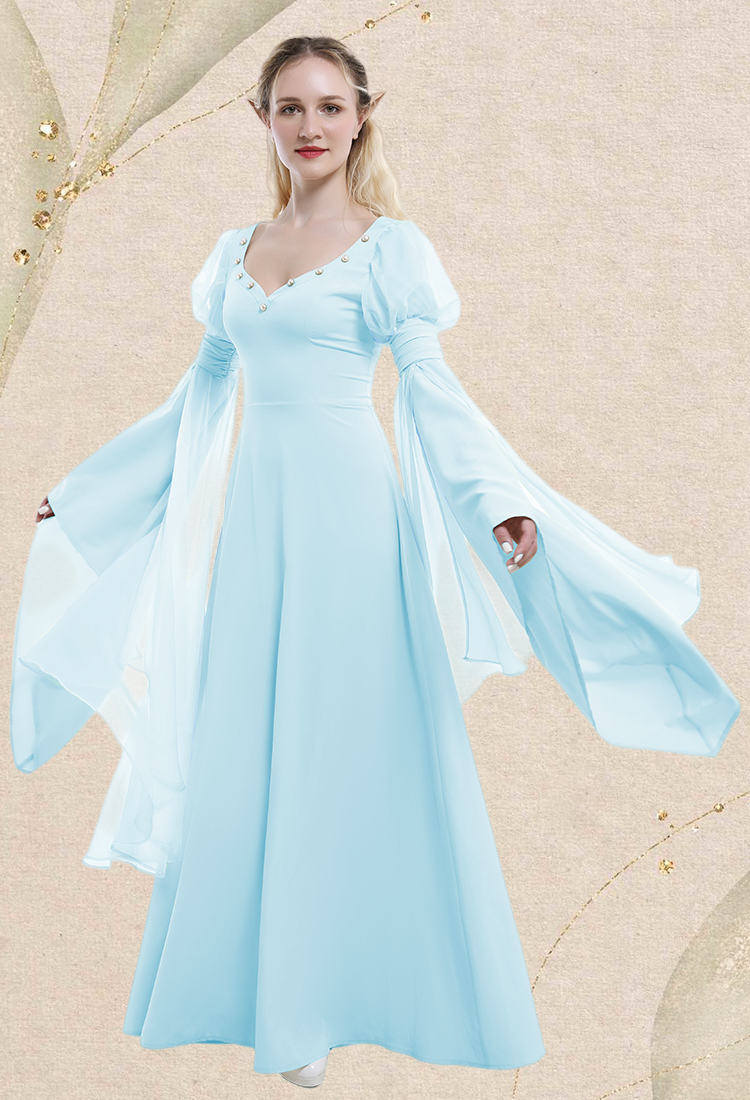 Medieval Renaissance Flower Fairy Elf Dress Light Blue Retro Vintage Long Dress