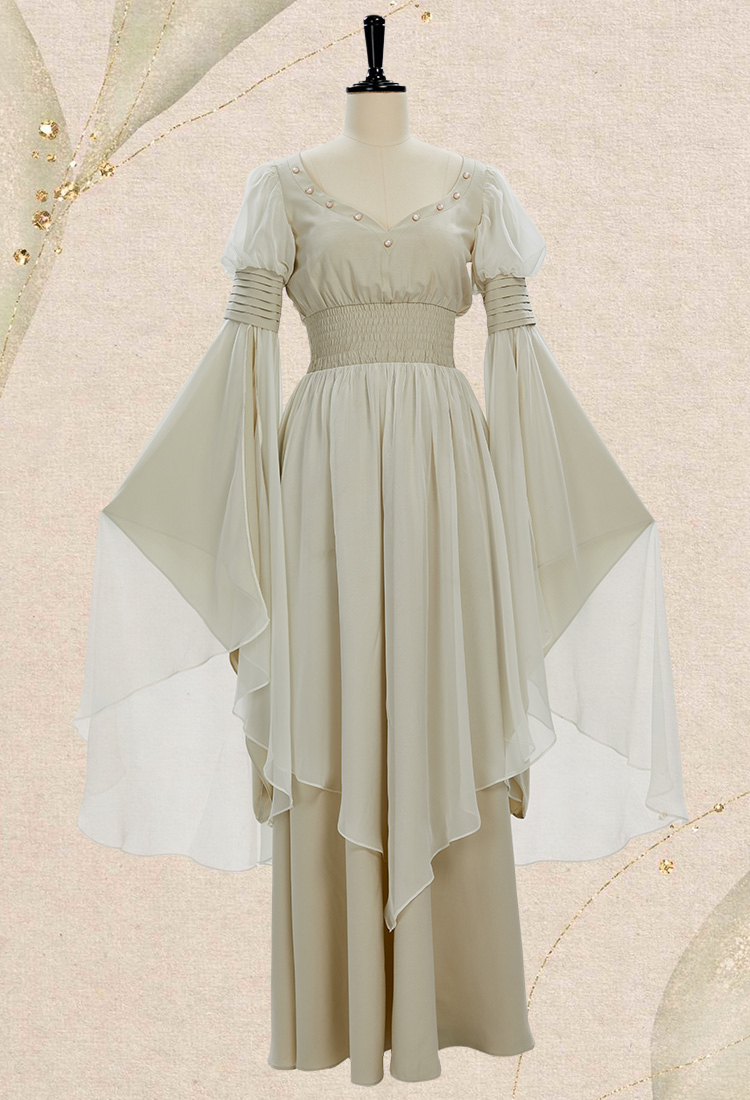 Medieval Renaissance Costume Fairy Elf Wide Sleeve Cinched Waist Dress