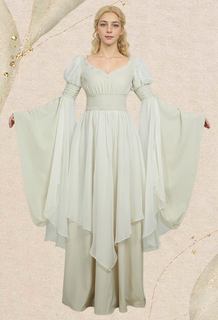 Medieval Renaissance Costume Fairy Elf Wide Sleeve Cinched Waist Dress