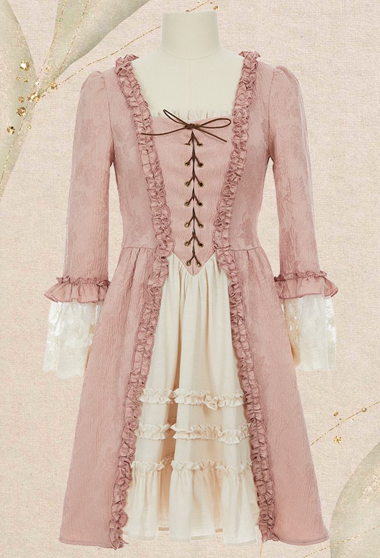 Medieval Renaissance Style Short Dress Rococo Lace Trumpet Sleeves Dress Cosplay Costume