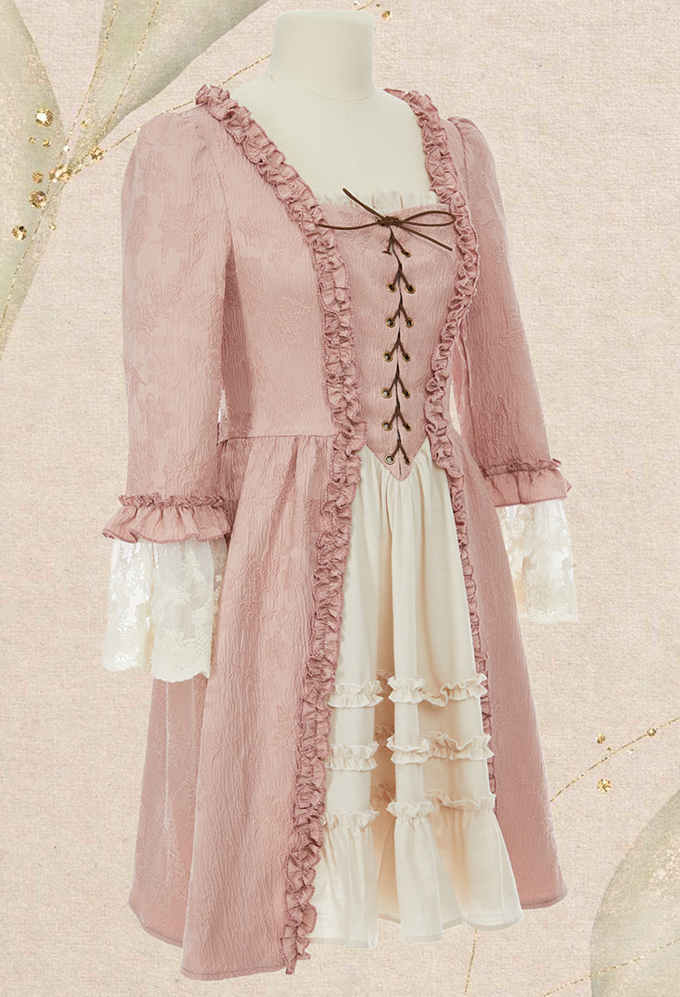 Medieval Renaissance Style Short Dress Rococo Lace Trumpet Sleeves Dress Cosplay Costume