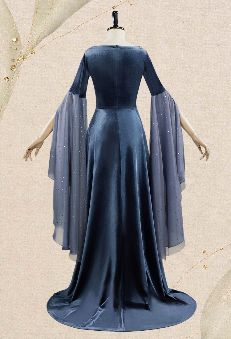 Medieval Renaissance Costume Fairy Style Gray Velvet Long Lace Up Dress