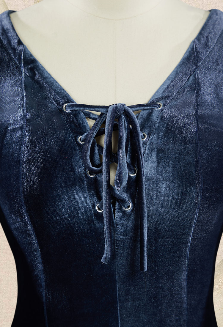 Medieval Renaissance Costume Fairy Style Gray Velvet Long Lace Up Dress