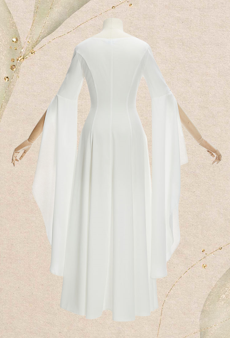 Medieval Renaissance Dress White Long Sleeves Vintage Wedding Dress