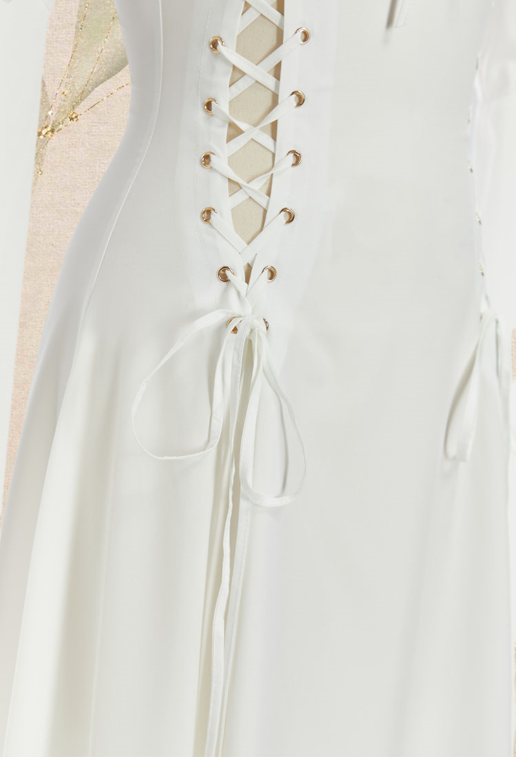 Medieval Renaissance Dress White Long Sleeves Vintage Wedding Dress