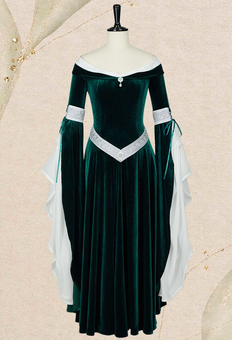 Medieval Renaissance Costume Elf Style Off Shoulder Velvet Long Slim-fit Dress