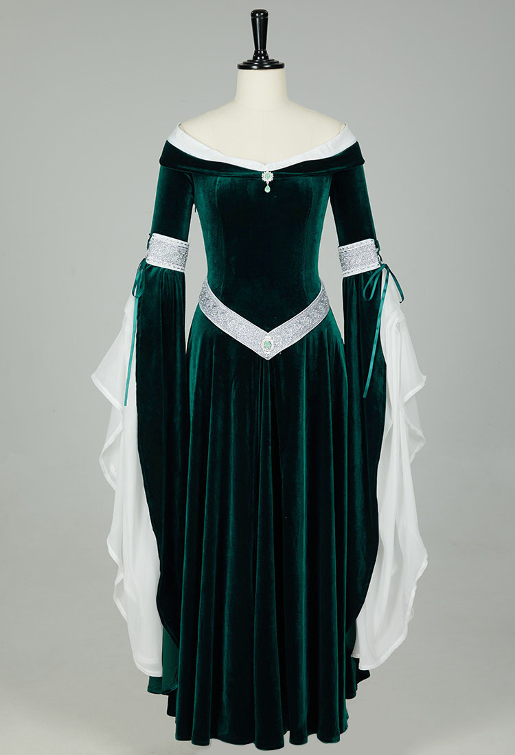 Medieval Renaissance Costume Elf Style Off Shoulder Velvet Long Slim-fit Dress