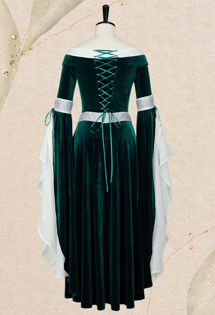 Medieval Renaissance Costume Elf Style Off Shoulder Velvet Long Slim-fit Dress