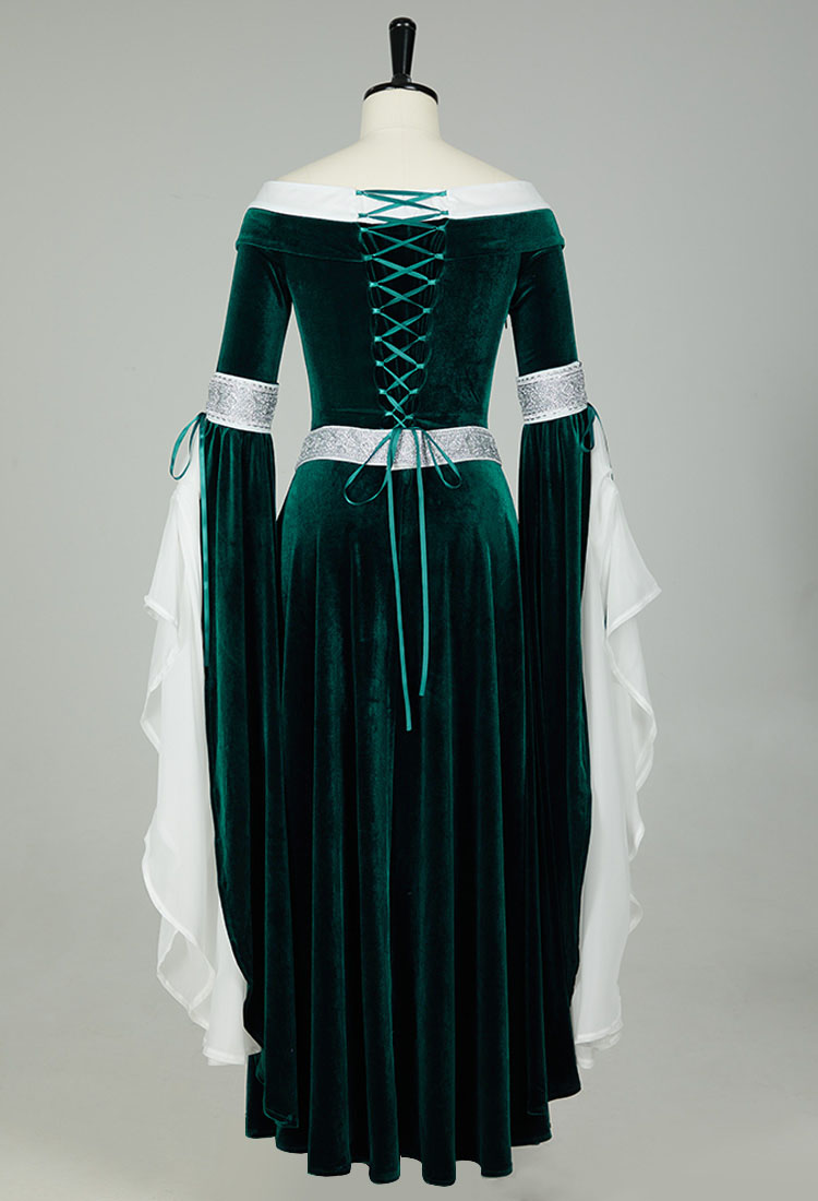 Medieval Renaissance Costume Elf Style Off Shoulder Velvet Long Slim-fit Dress