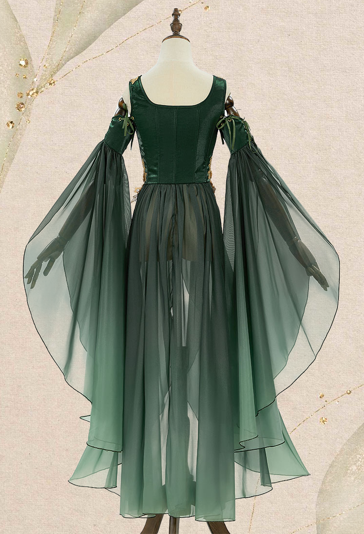 Medieval Renaissance Costume Elf Style Green Dress with Sleeves Cosplay Costume