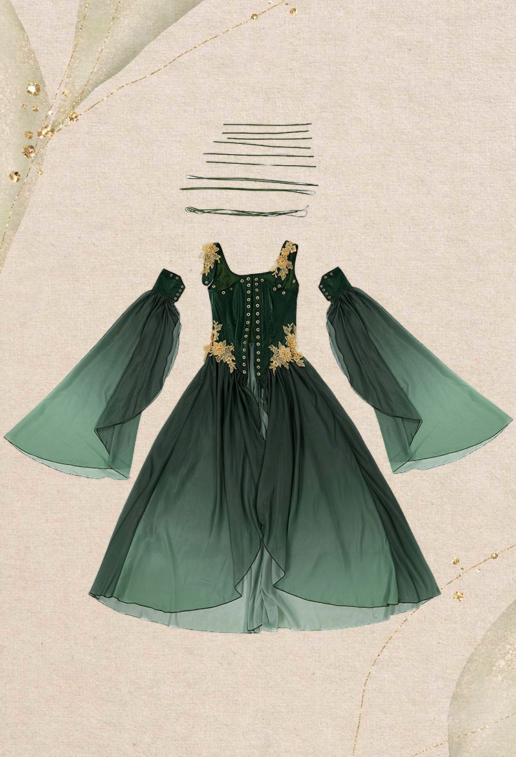 Medieval Renaissance Costume Elf Style Green Dress with Sleeves Cosplay Costume