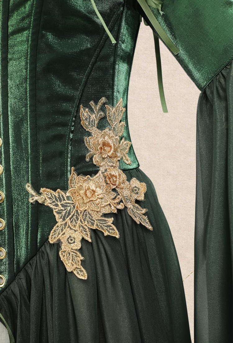 Medieval Renaissance Costume Elf Style Green Dress with Sleeves Cosplay Costume