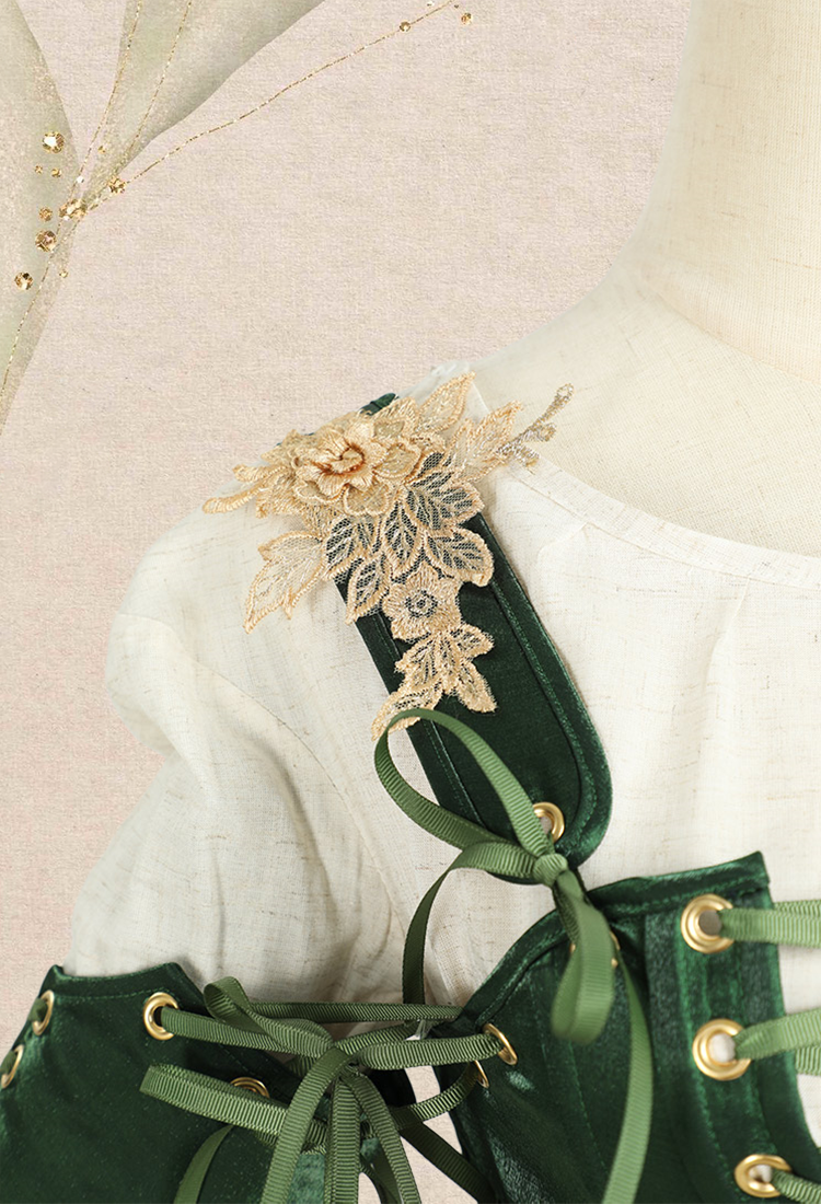 Medieval Renaissance Costume Elf Style Green Dress with Sleeves Cosplay Costume