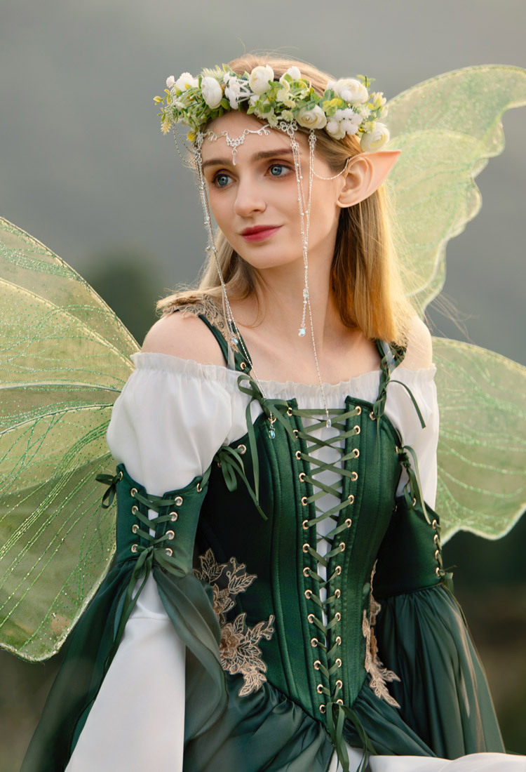 Medieval Renaissance Costume Elf Style Dress with Sleeves Cosplay Costume