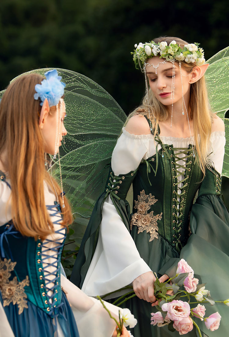 Medieval Renaissance Costume Elf Style Dress with Sleeves Cosplay Costume