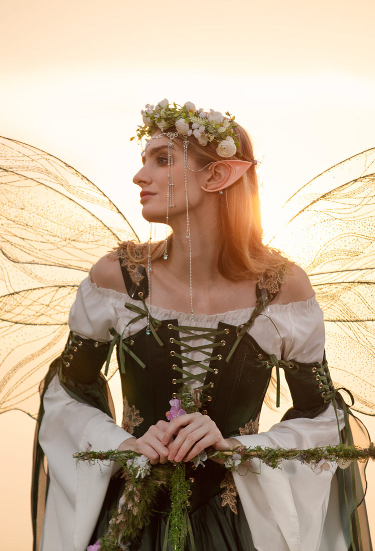 Medieval Renaissance Costume Elf Style Dress with Sleeves Cosplay Costume