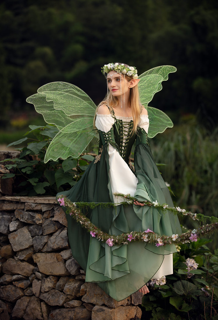 Medieval Renaissance Costume Elf Style Dress with Sleeves Cosplay Costume