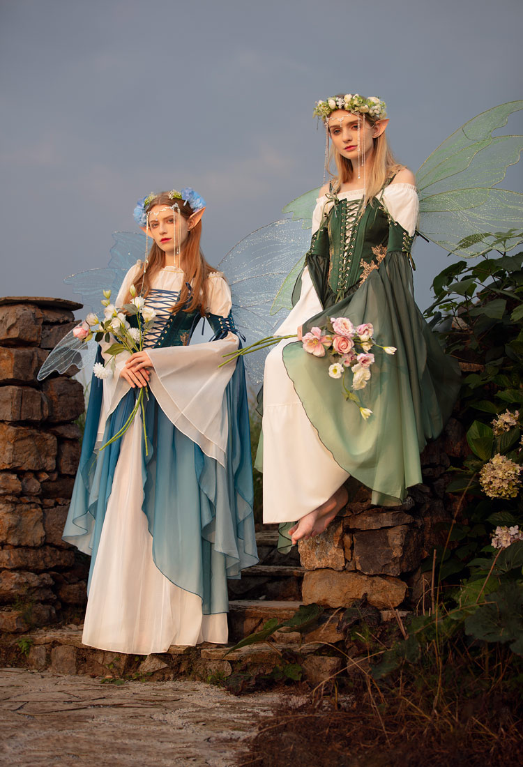 Medieval Renaissance Costume Elf Style Dress with Sleeves Cosplay Costume