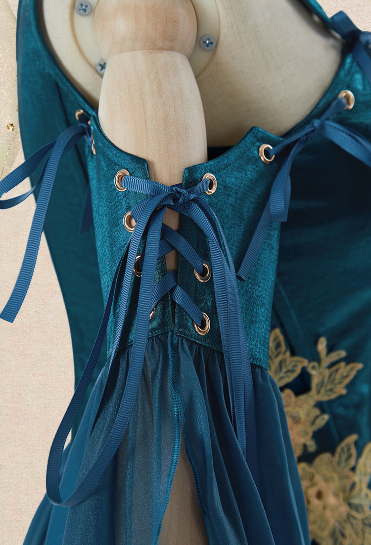 Medieval Renaissance Clothing Elf Style Blue Gradient Dress with Sleeves Cosplay Costume