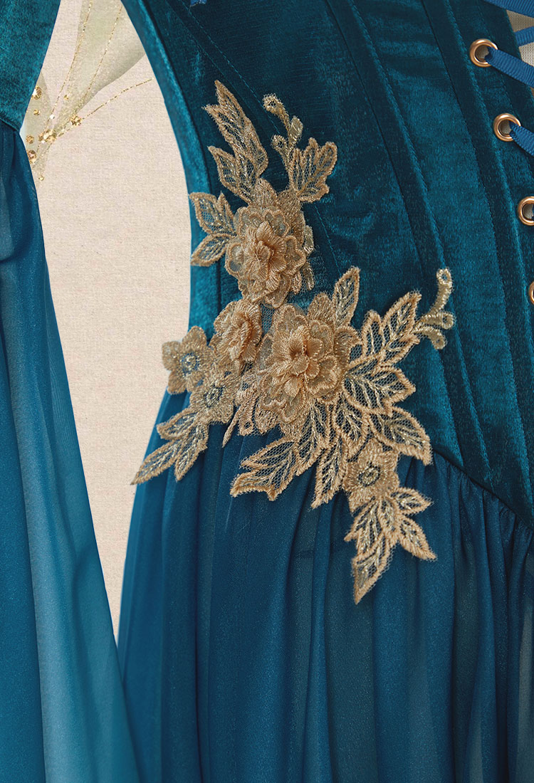 Medieval Renaissance Clothing Elf Style Blue Gradient Dress with Sleeves Cosplay Costume