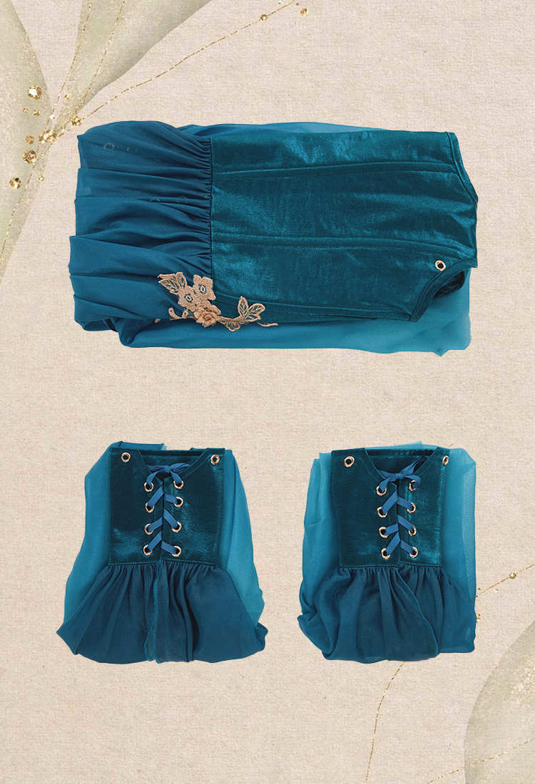 Medieval Renaissance Clothing Elf Style Blue Gradient Dress with Sleeves Cosplay Costume
