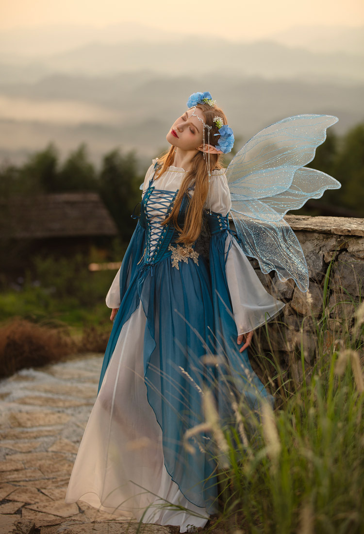 Medieval Renaissance Costume Elf Style Dress with Sleeves Cosplay Costume