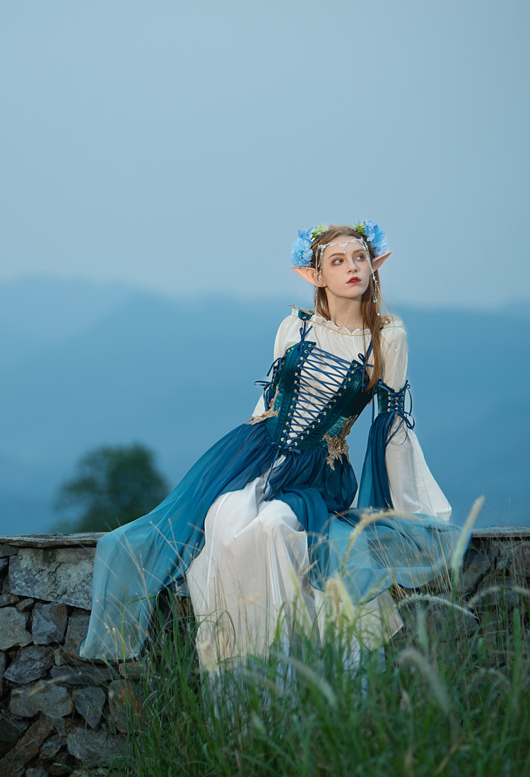 Medieval Renaissance Costume Elf Style Dress with Sleeves Cosplay Costume