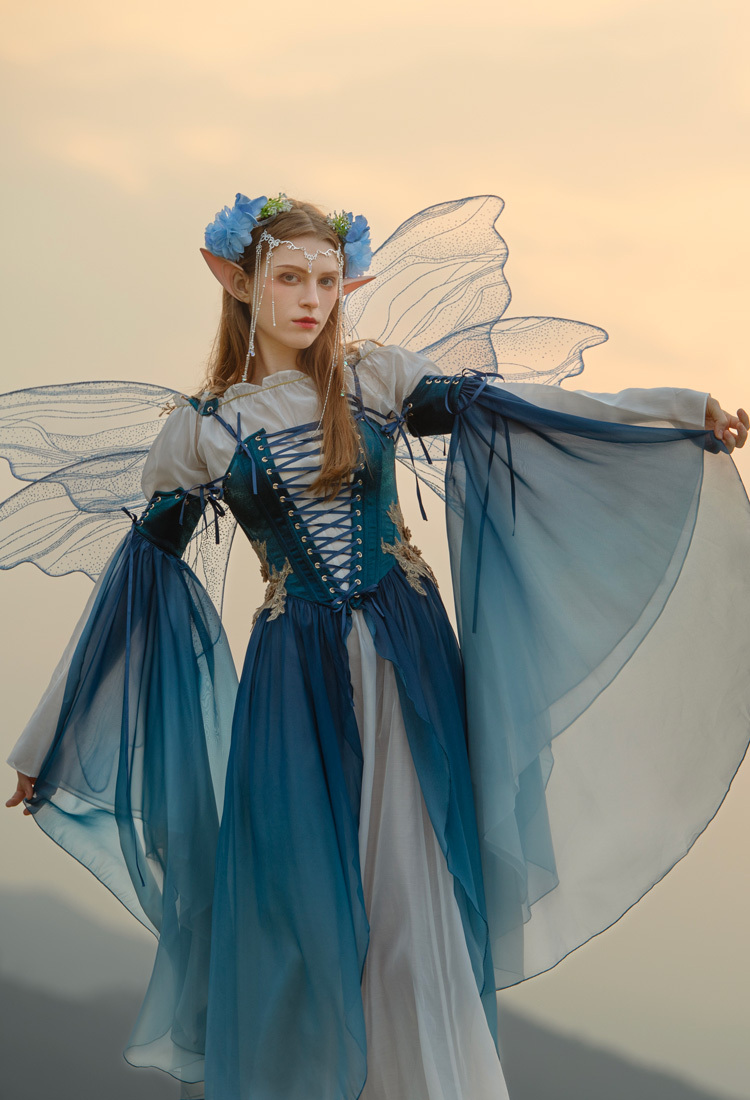 Medieval Renaissance Costume Elf Style Dress with Sleeves Cosplay Costume