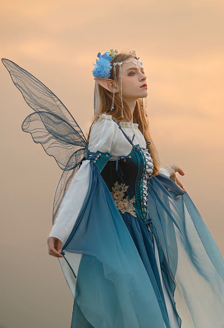 Medieval Renaissance Costume Elf Style Dress with Sleeves Cosplay Costume