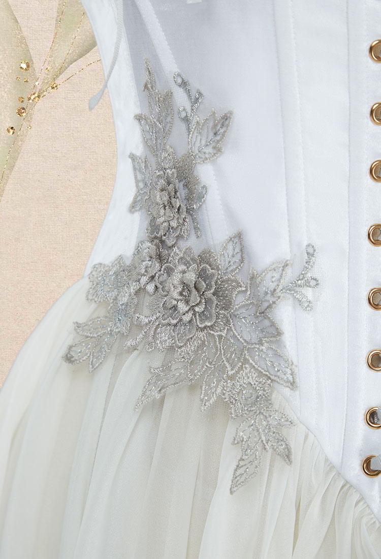 Medieval Renaissance Clothing Elf Style White Grey Gradient Dress with Sleeves Cosplay Costume