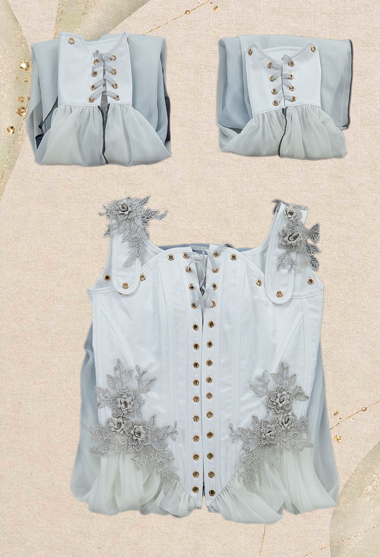 Medieval Renaissance Clothing Elf Style White Grey Gradient Dress with Sleeves Cosplay Costume