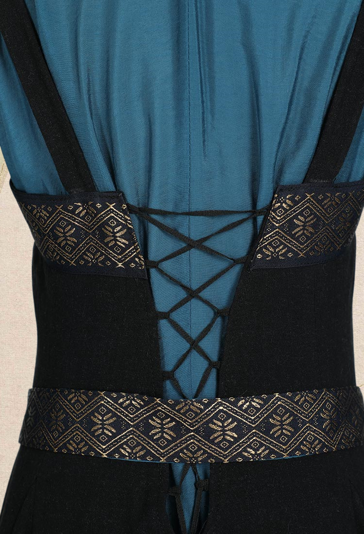 Medieval Renaissance Dress Costume Viking Elf Off Shoulder Dress with Belt and Sleeves Cosplay Costume