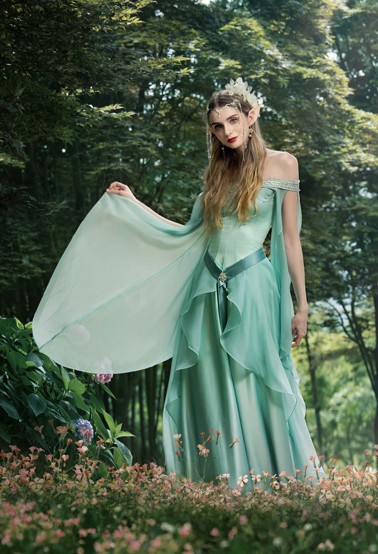 Medieval Renaissance Costume Gradient Fairy Dress Retro Elegant Elf Strapless Dress