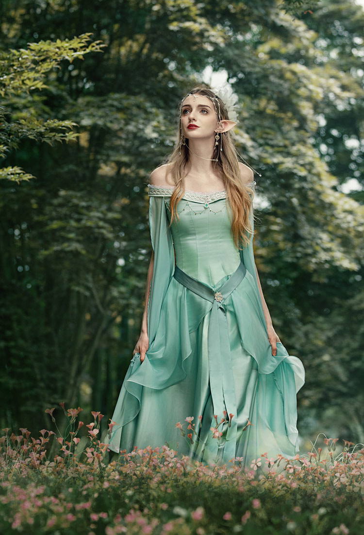 Medieval Renaissance Costume Gradient Fairy Dress Retro Elegant Elf Strapless Dress