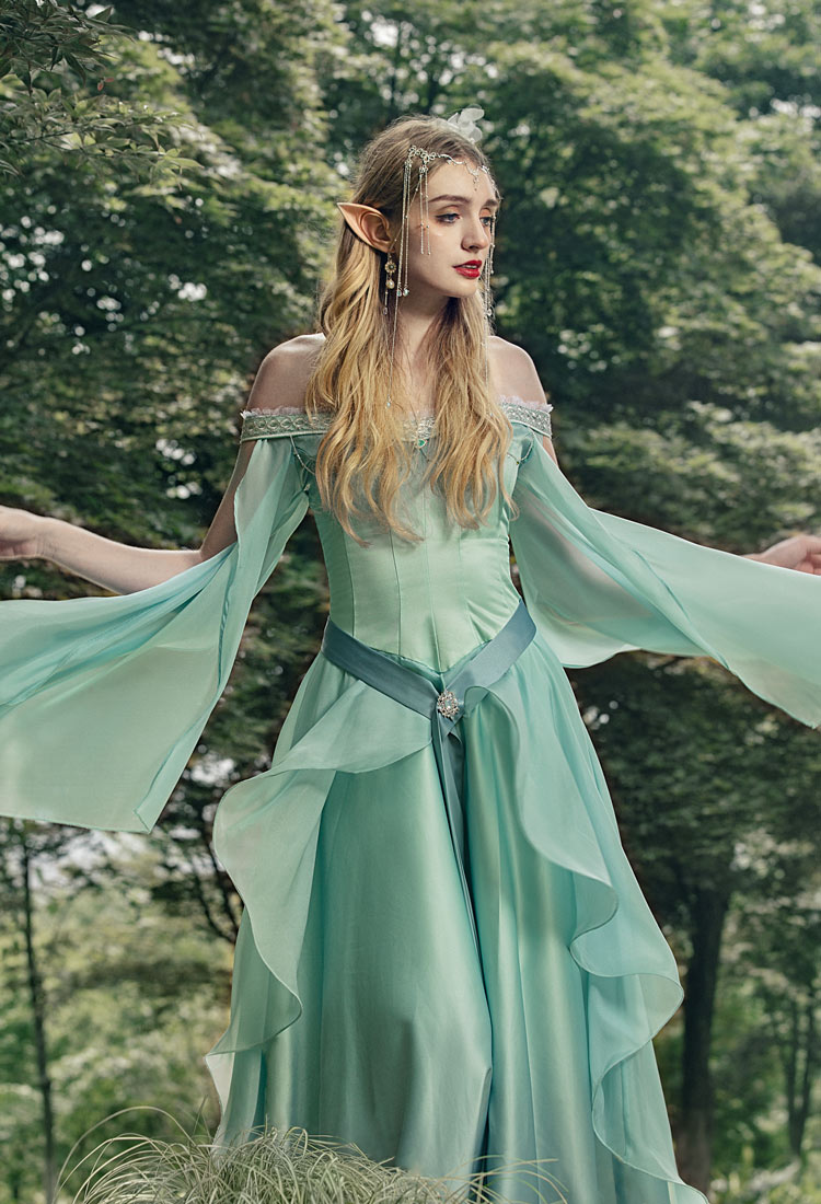 Medieval Renaissance Costume Gradient Fairy Dress Retro Elegant Elf Strapless Dress