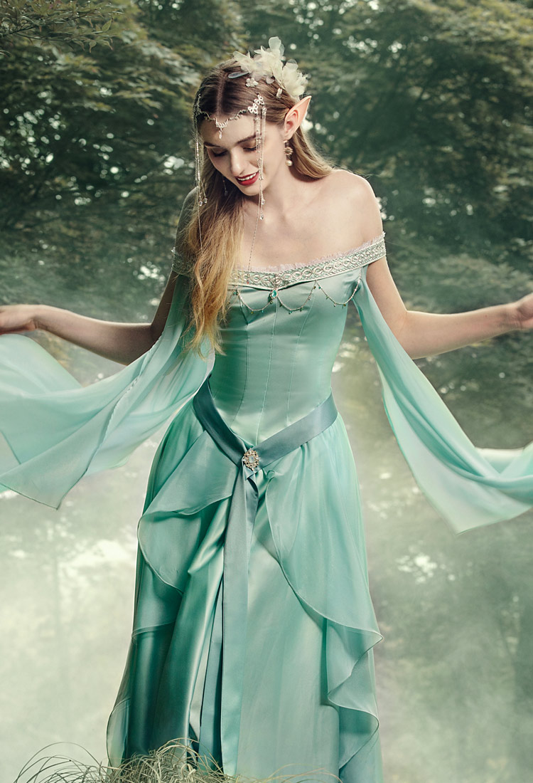 Medieval Renaissance Costume Gradient Fairy Dress Retro Elegant Elf Strapless Dress