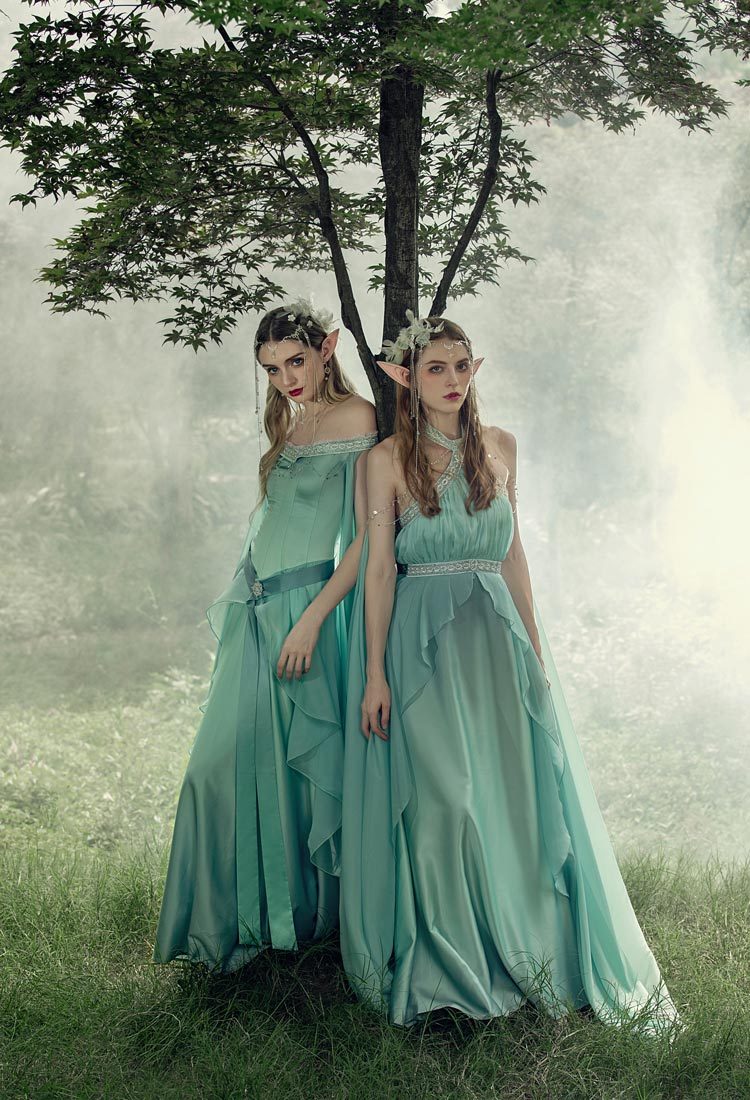 Medieval Renaissance Costume Gradient Fairy Dress Retro Elegant Elf Strapless Dress