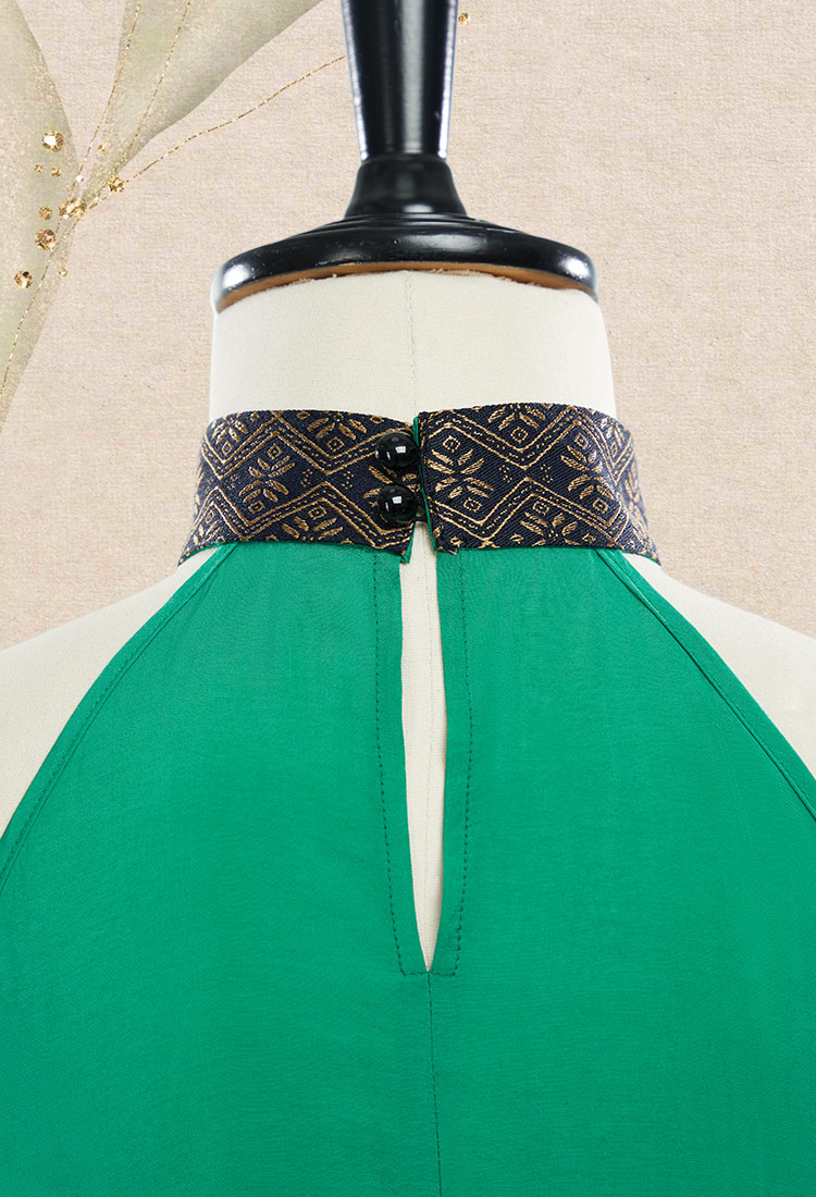 Medieval Renaissance Costume Viking Elf Style Black and Green Off-Shoulder Dress with Belt and Sleeves