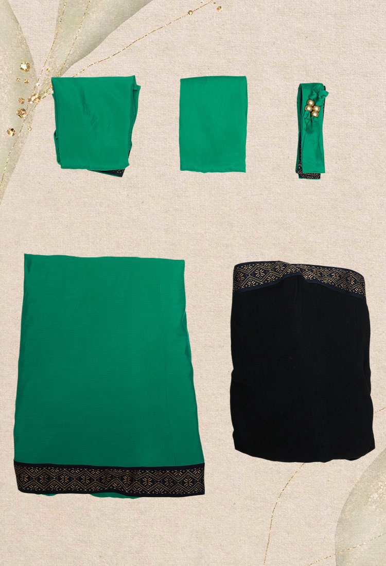 Medieval Renaissance Costume Viking Elf Style Black and Green Off-Shoulder Dress with Belt and Sleeves