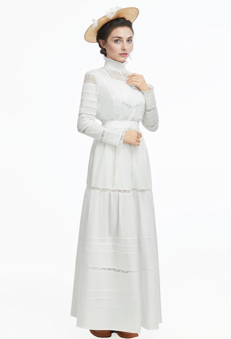 Medieval Renaissance Vintage Style Edwardian White Dress Set Gothic Sleeveless Lining Long Sleeve Top and Skirt