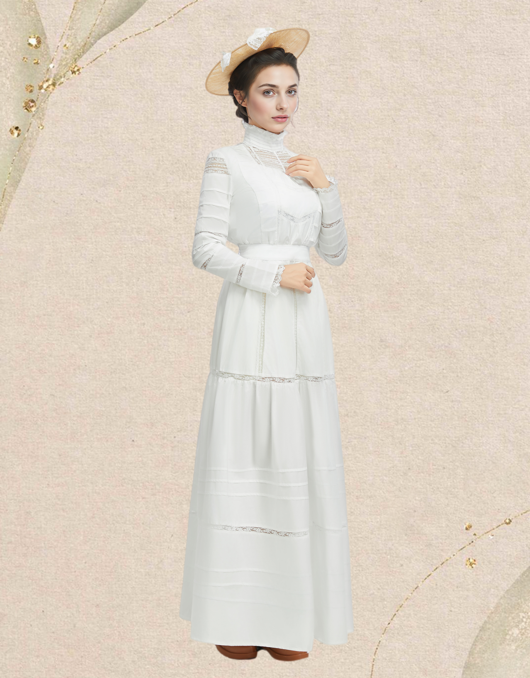 Medieval Renaissance Vintage Style Edwardian White Dress Set Gothic Sleeveless Lining Long Sleeve Top and Skirt