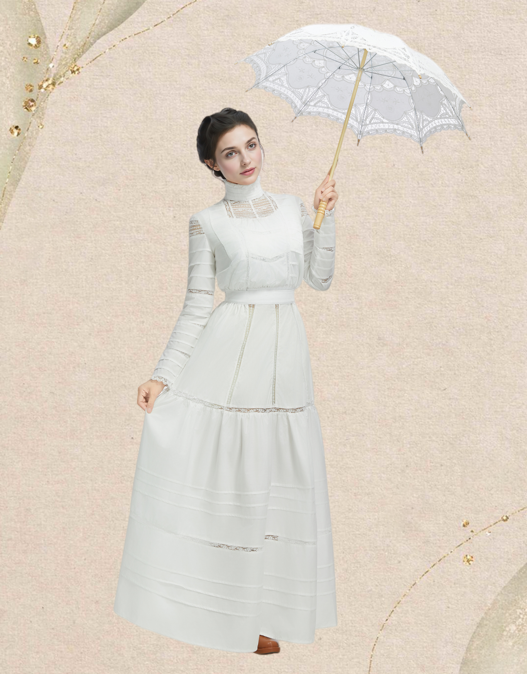 Medieval Renaissance Vintage Style Edwardian White Dress Set Gothic Sleeveless Lining Long Sleeve Top and Skirt