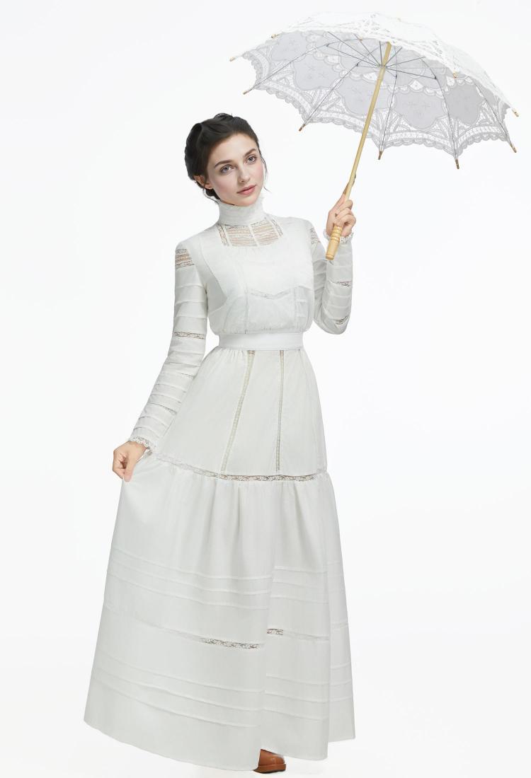 Medieval Renaissance Vintage Style Edwardian White Dress Set Gothic Sleeveless Lining Long Sleeve Top and Skirt