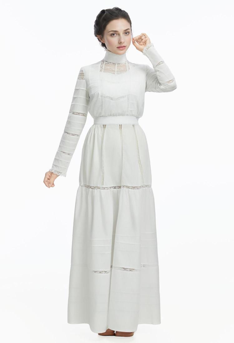 Medieval Renaissance Vintage Style Edwardian White Dress Set Gothic Sleeveless Lining Long Sleeve Top and Skirt