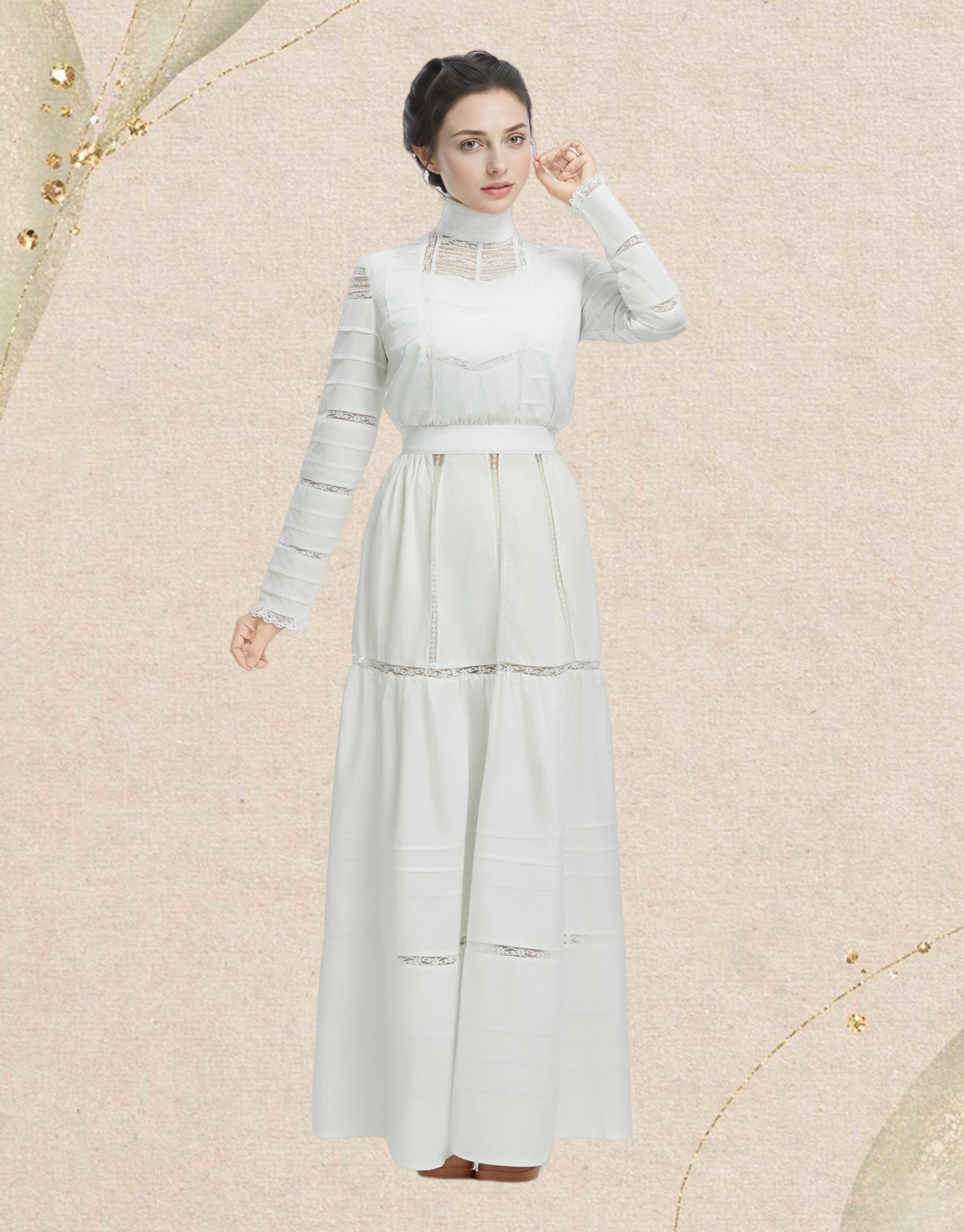 Medieval Renaissance Vintage Style Edwardian White Dress Set Gothic Sleeveless Lining Long Sleeve Top and Skirt