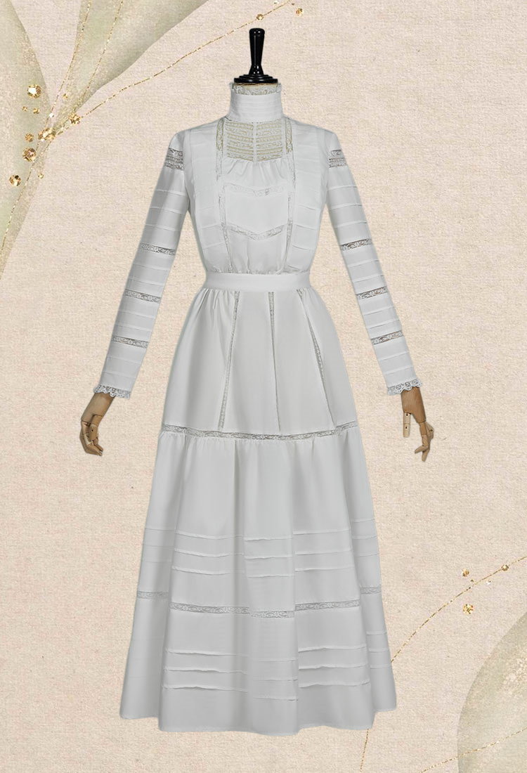 Medieval Renaissance Vintage Style Edwardian White Dress Set Gothic Sleeveless Lining Long Sleeve Top and Skirt