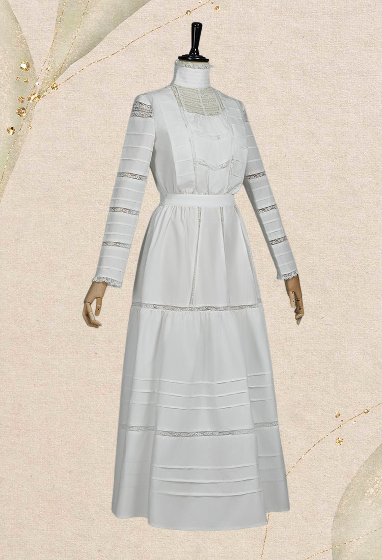 Medieval Renaissance Vintage Style Edwardian White Dress Set Gothic Sleeveless Lining Long Sleeve Top and Skirt